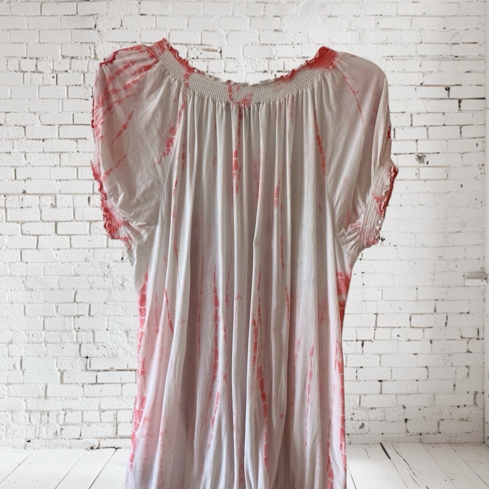 Boho White flowy top with red embroidery puffy sleeves lightweight coquette girl - Picture 6 of 6